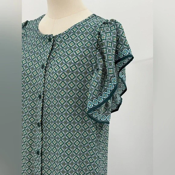 Max Studio Teal Geometric Print Flutter Sleeve Boho Wide Leg Jumpsuit Size XL - Picture 7 of 14